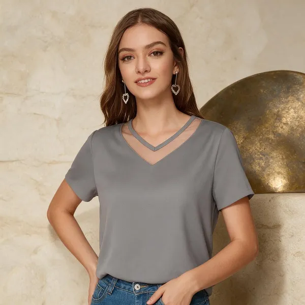 Grey_Knitted_Regular_Fit_V-Neck_Top_For_Women_-_Pack_of_2