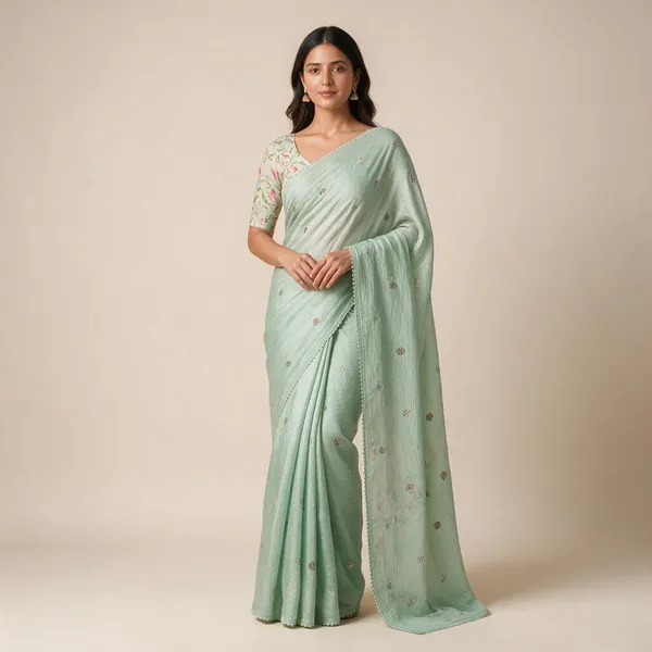 Mint_Green_Semi_Silk_Floral_Printed_Saree_For_Women