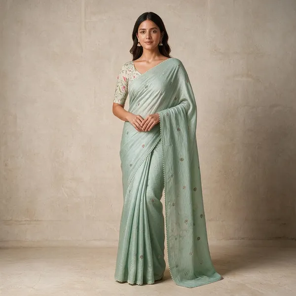 Mint_Green_Semi_Silk_Floral_Printed_Saree_For_Women