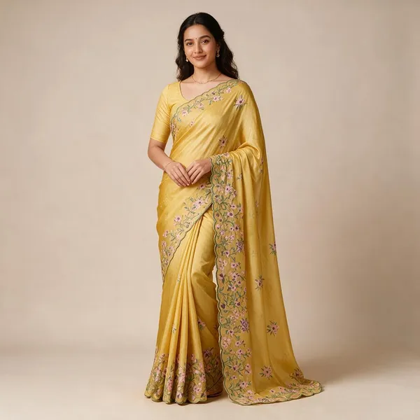 Yellow_Semi_Silk_Floral_Embroidered_Saree_For_Women