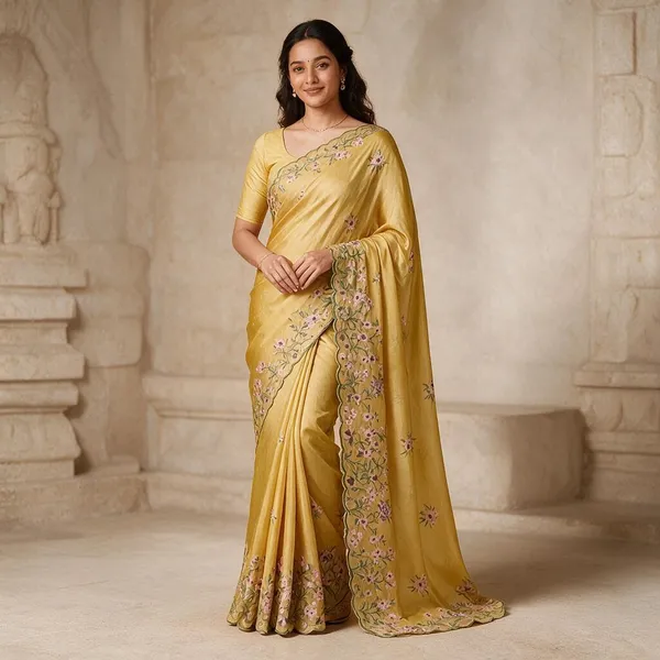 Yellow_Semi_Silk_Floral_Embroidered_Saree_For_Women