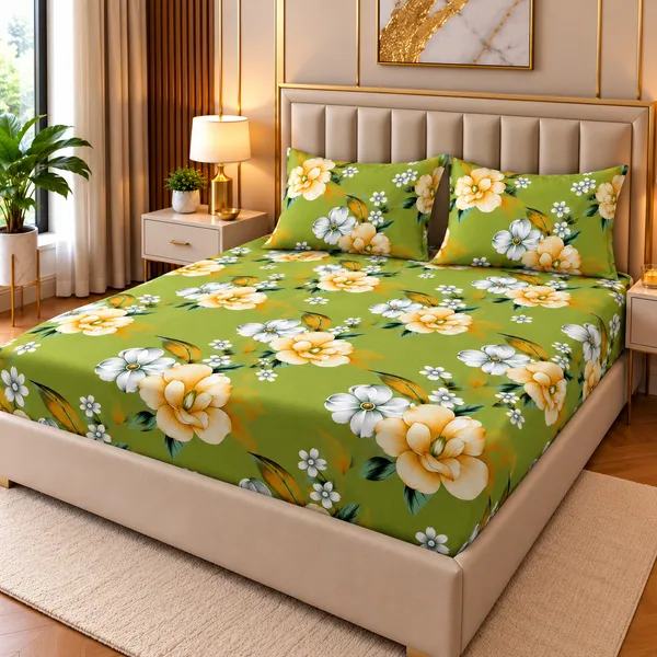 Green_Floral_Print_King_Size_Bedsheet