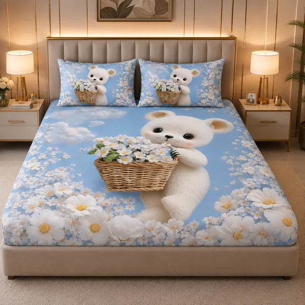 Blue_Teddy_Bear_Floral_Print_Bedsheet_Set