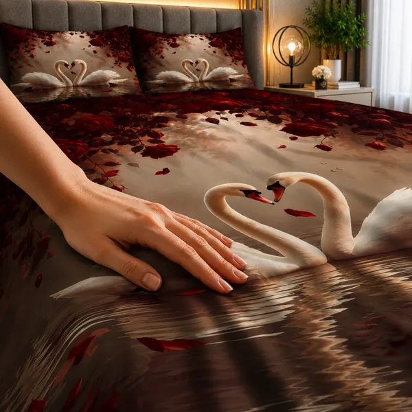 7D_Romantic_Swan_Print_Double_Bedsheet_Set