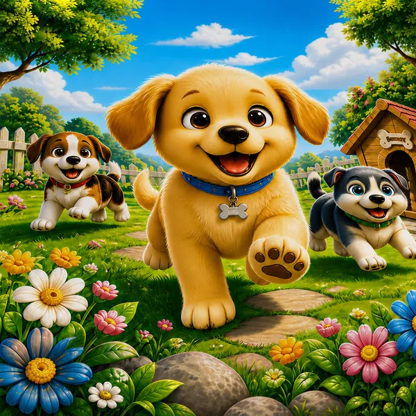 Blue_Cartoon_Dog_Floral_Print_Bedsheet
