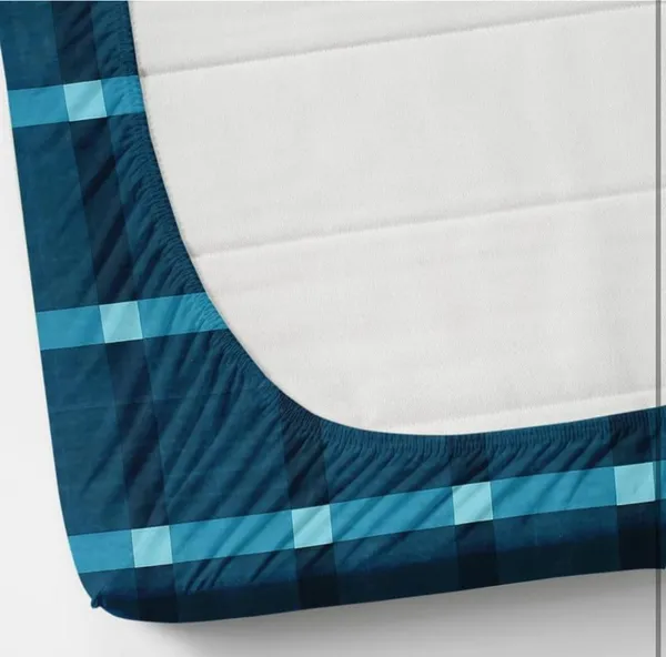 Blue_Fabric_Checkered_Bedsheet_Set_With_Pillow_Covers