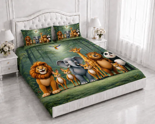 Green_Forest_Animal_Print_King_Size_Bedsheet