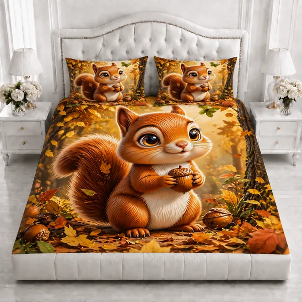 Autumn_Squirrel_Printed_King_Size_Bedsheet_Set