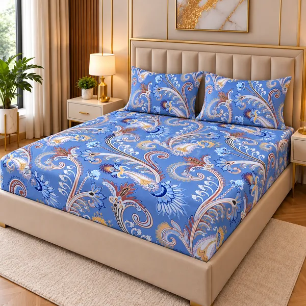 Blue_Paisley_Print_King_Size_Bedsheet_Set