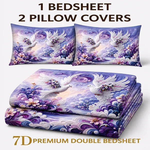 Purple_Floral_Peacock_Print_Double_Bedsheet_Set