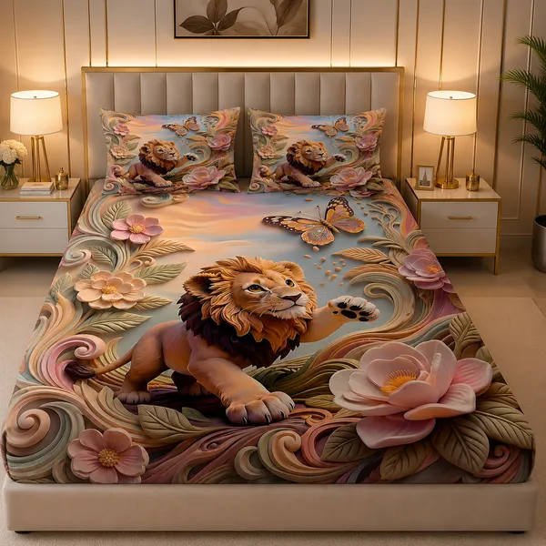 Multicolour_Lion_And_Floral_Print_Bedsheet_Set