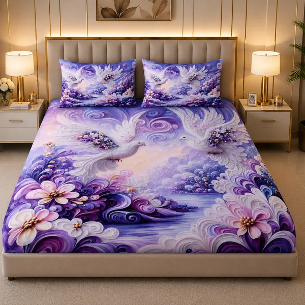 Purple_Floral_Bird_Print_Bedsheet_Set_With_Pillow_Covers