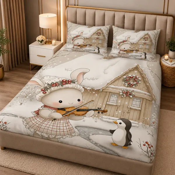 Printed_Winter_Cartoon_Double_Bedsheet_Set