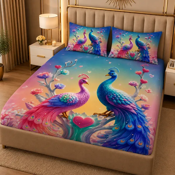 Colorful_Peacock_Floral_Print_Bedsheet_Set