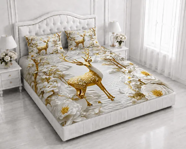 Floral_Deer_Print_Bedsheet_Set