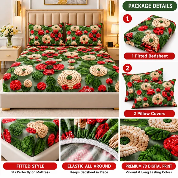 Floral_Print_Fitted_Bedsheet_Set_With_Pillow_Covers