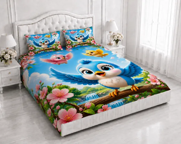 Blue_Cartoon_Floral_Print_Bedsheet_Set