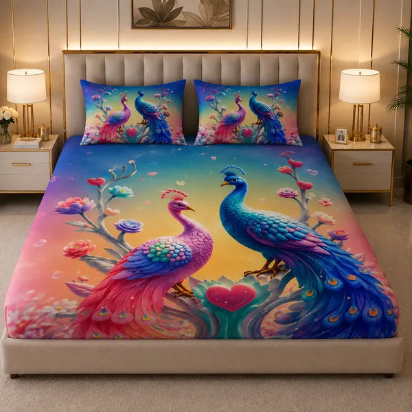 Colorful_Peacock_Floral_Print_Bedsheet_Set