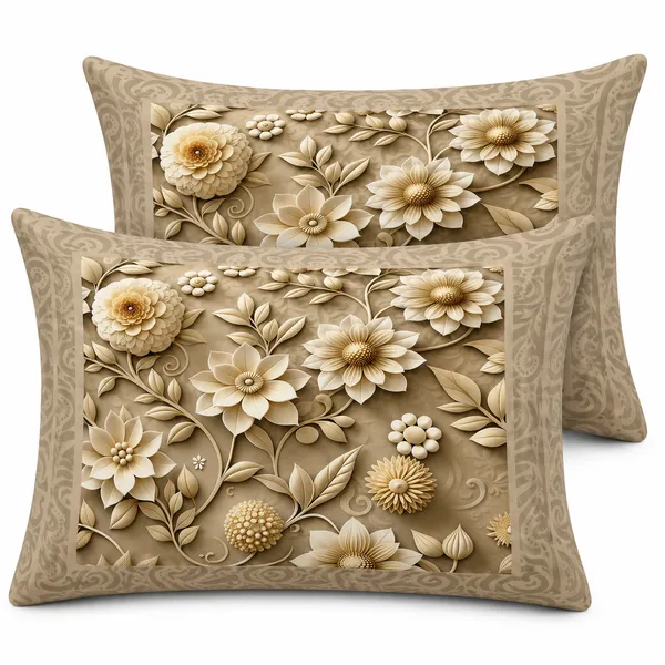 Beige_Floral_Print_Fitted_Bedsheet