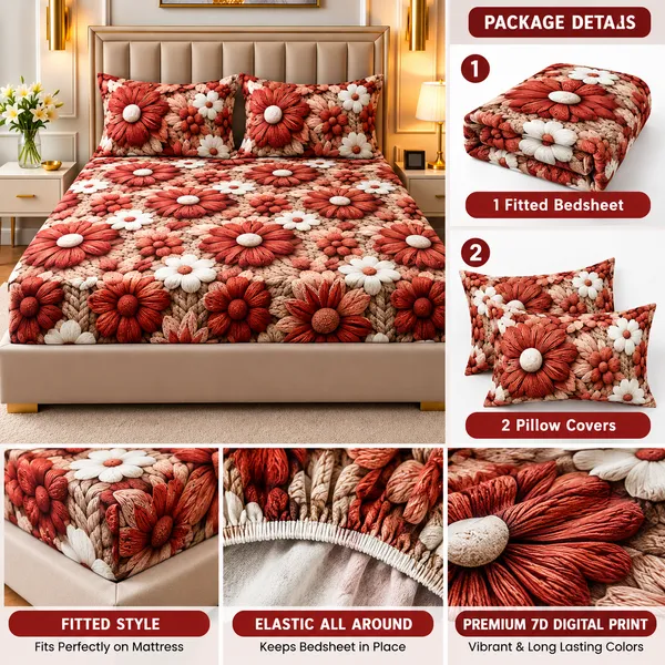 Floral_Print_Fitted_Bedsheet_Set_With_Pillow_Covers