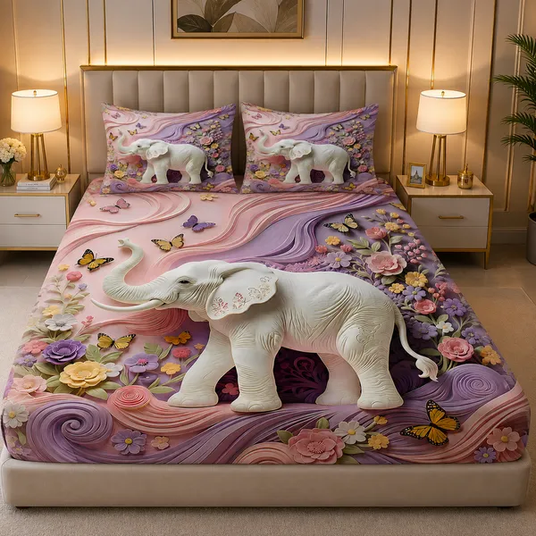 Elephant_Floral_Print_Bedsheet_Set_With_Pillow_Covers