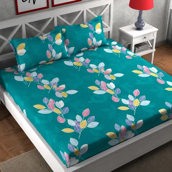 Teal_Floral_Print_Bedsheet_Set