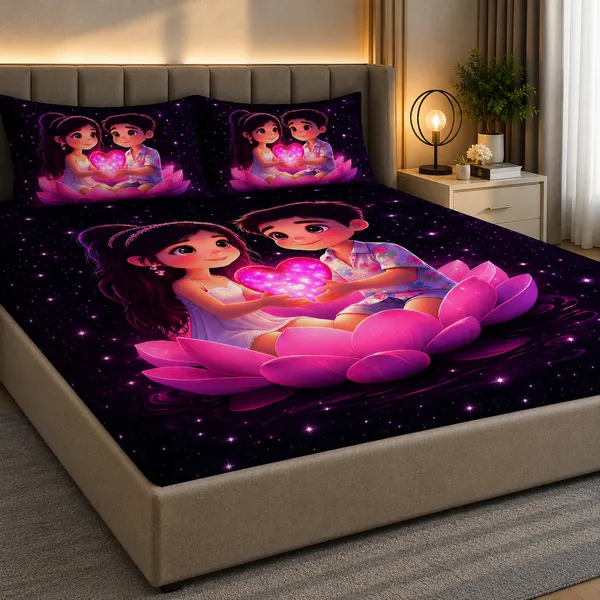7D_Romantic_Couple_Print_Double_Bedsheet_Set