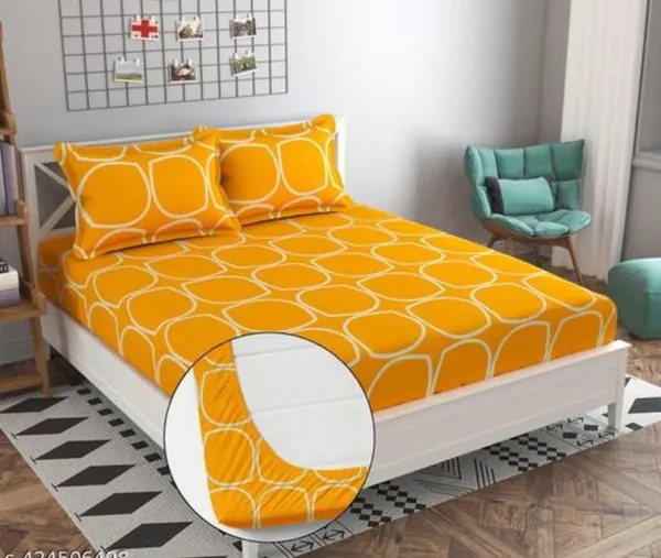 Orange_Geometric_Print_Double_Bedsheet_With_Pillow_Covers