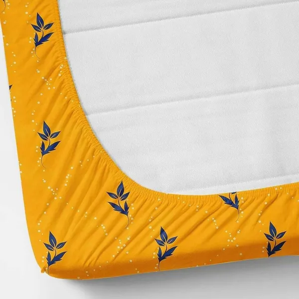 Yellow_Leaf_Print_Fitted_Bedsheet