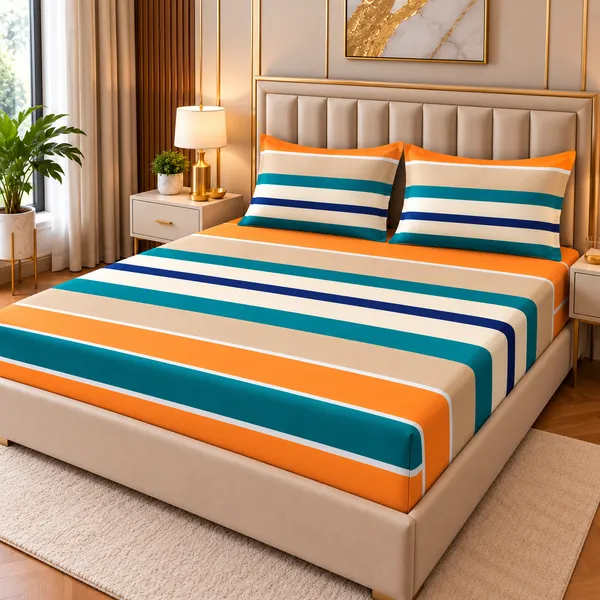 Printed_Modern_Striped_Fitted_Bedsheet_Set