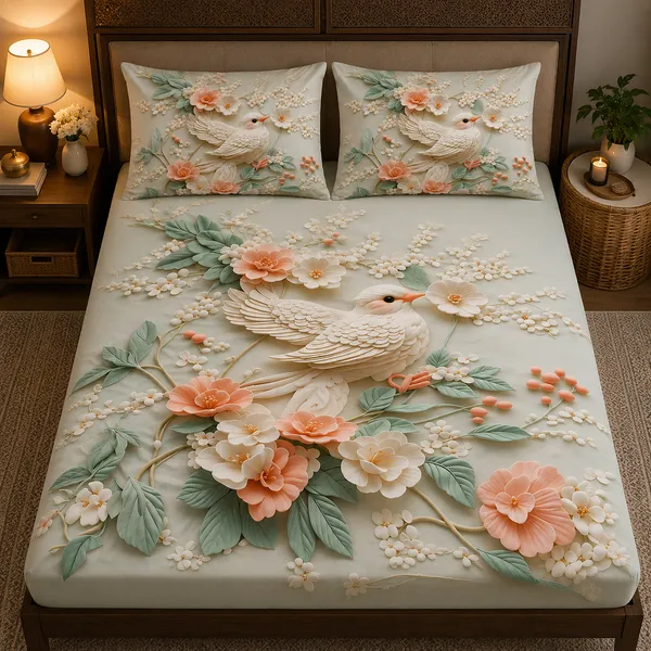 Printed_Floral_Bird_Double_Bedsheet_Set_With_Pillow_Covers