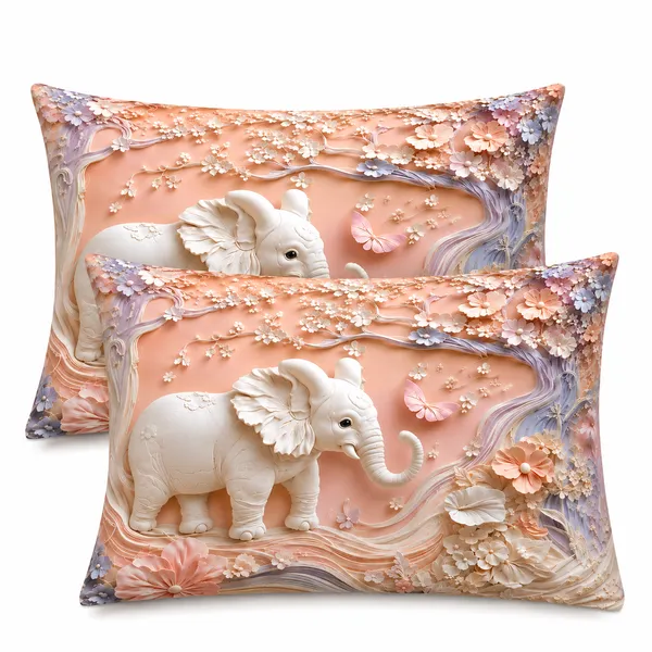 Peach_Floral_Elephant_Print_Bedsheet_Set