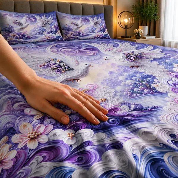 Purple_Floral_Peacock_Print_Double_Bedsheet_Set