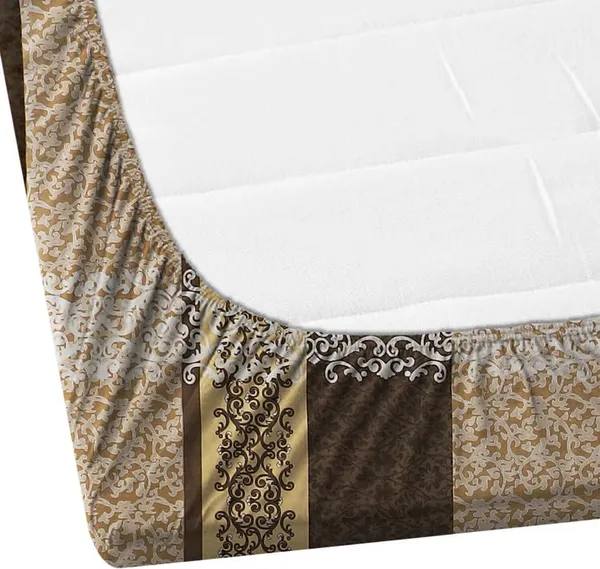 Brown_Ornamental_Print_Fitted_Bedsheet_Set_With_Pillow_Covers