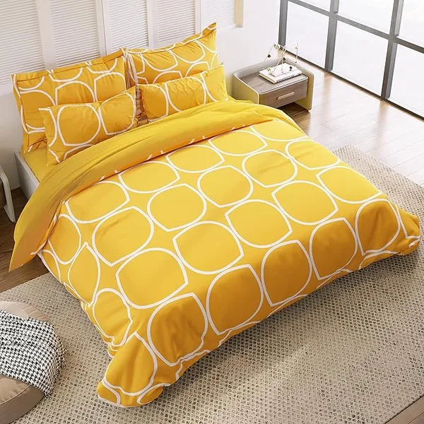 Yellow_Modern_Geometric_Print_Fitted_Bedsheet_Set_With_Pillow_Covers