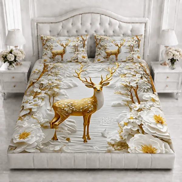 Floral_Deer_Print_Bedsheet_Set