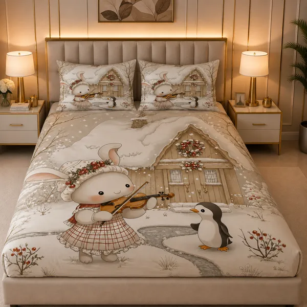 Printed_Winter_Cartoon_Double_Bedsheet_Set