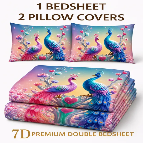 7D_Peacock_Floral_Print_Double_Bedsheet