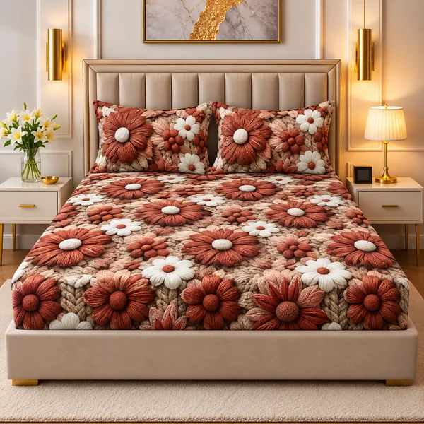 Floral_Print_Fitted_Bedsheet_Set_With_Pillow_Covers