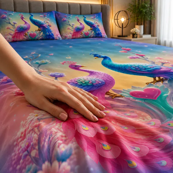 7D_Peacock_Floral_Print_Double_Bedsheet