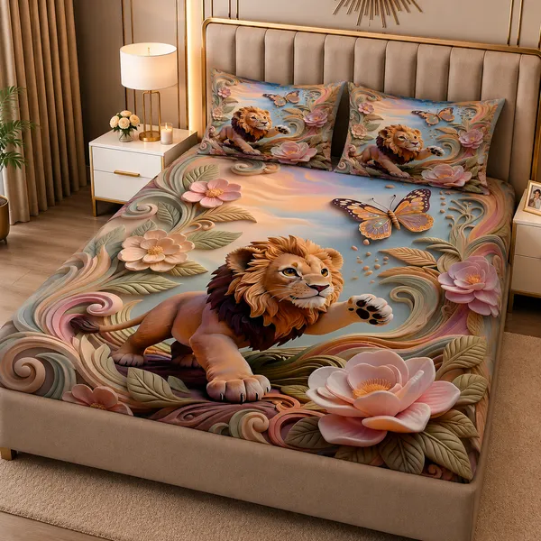 Multicolour_Lion_And_Floral_Print_Bedsheet_Set