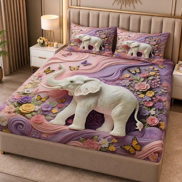 Elephant_Floral_Print_Bedsheet_Set_With_Pillow_Covers