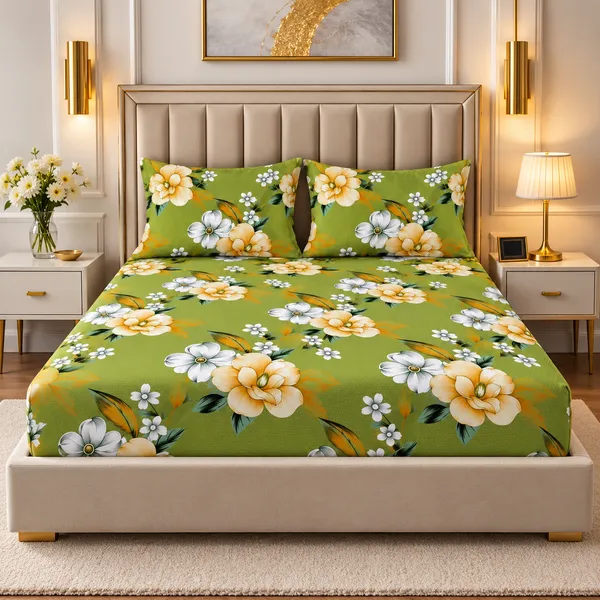 Green_Floral_Print_Bed_Sheet_Set