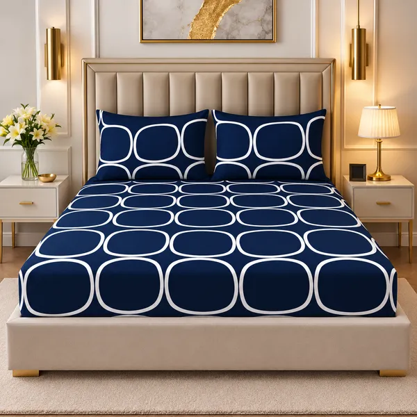 Navy_Geometric_Print_Fitted_Bedsheet_Set_With_2_Pillow_Covers