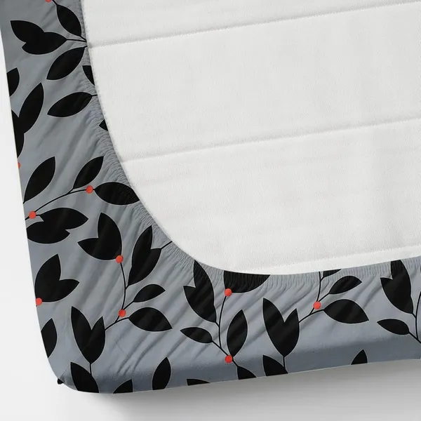 Grey_Floral_Print_Fitted_Bedsheet
