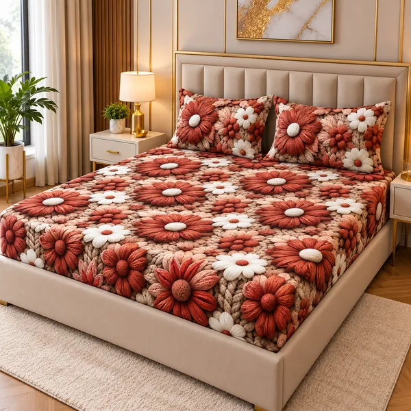 Floral_Print_Fitted_Bedsheet_Set_With_Pillow_Covers