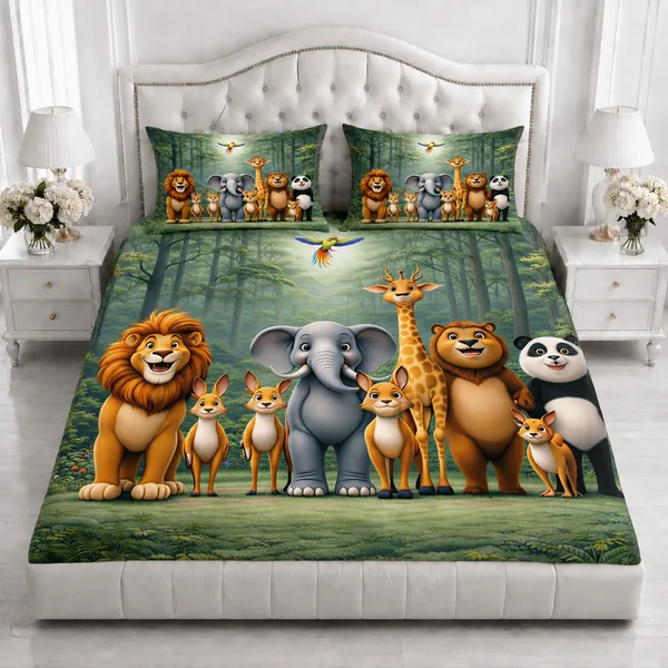 Green_Forest_Animal_Print_King_Size_Bedsheet