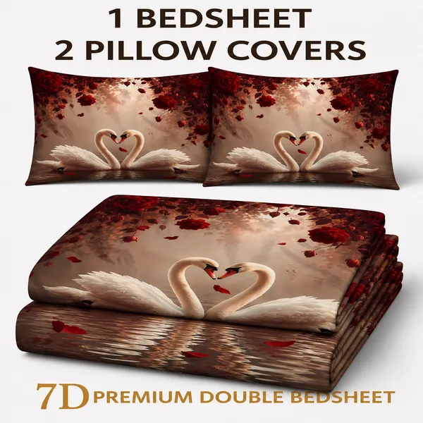 7D_Romantic_Swan_Print_Double_Bedsheet_Set