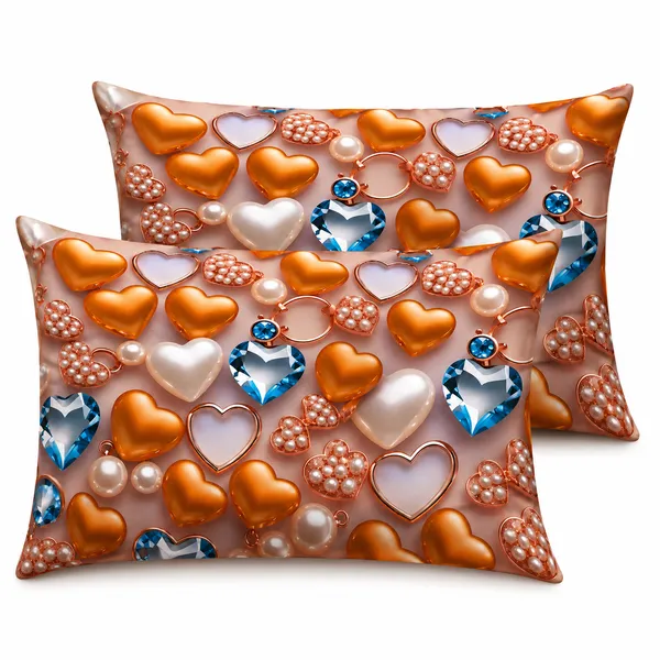 Peach_Heart_Print_Bedsheet_Set_With_Pillow_Covers