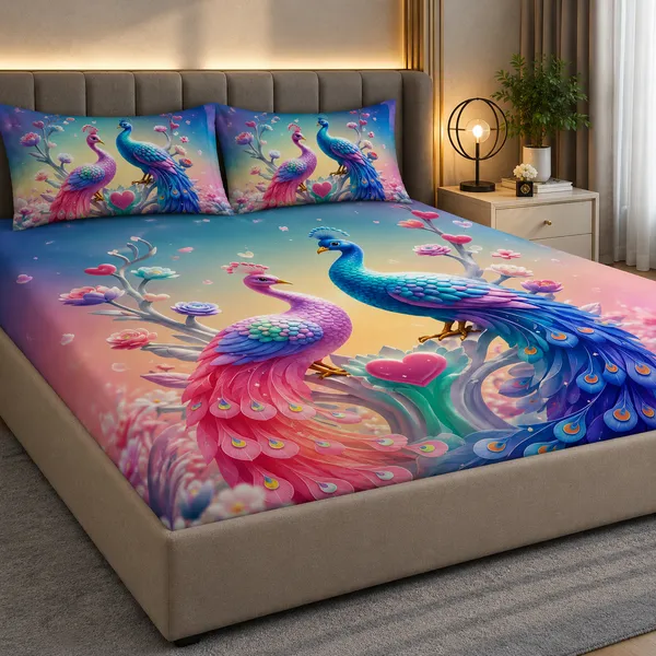 7D_Peacock_Floral_Print_Double_Bedsheet